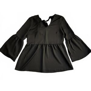 Halogen Women's Blouse Tunic Size Medium Black Witchy Whimsigoth Peplum Bell